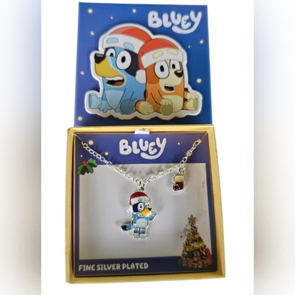 Bluey Other - Bluey Brass Fine Silver Plated Christmas Necklace with Santa Hat & Stocking